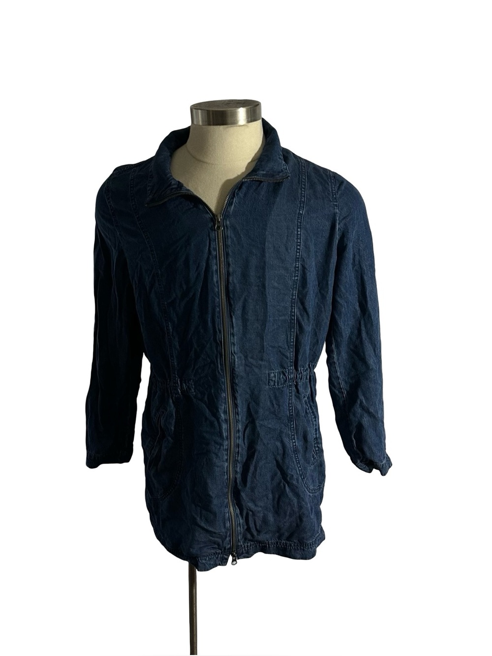 J Jill Denim 100% Tencel Lyocell Zip Utility Anorak Jacket Blue Sz L Shacket